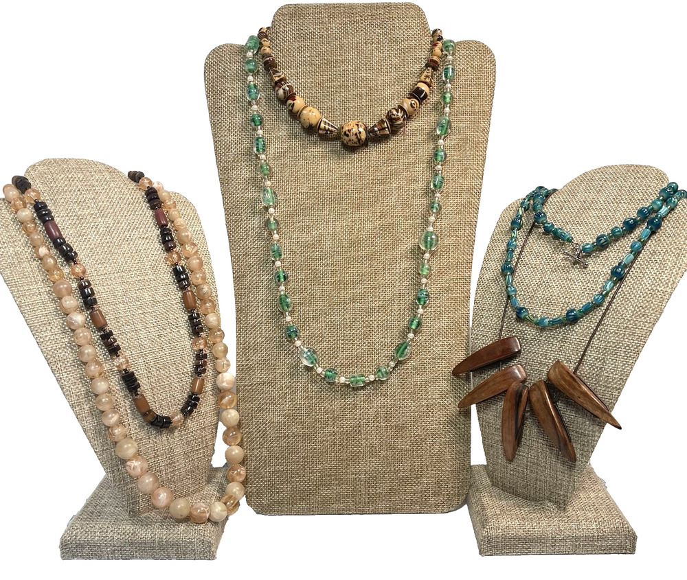 Vintage Necklace Lot 6 Art Glass Milky Lucite Wood Beaded Boho Estate Jewelry